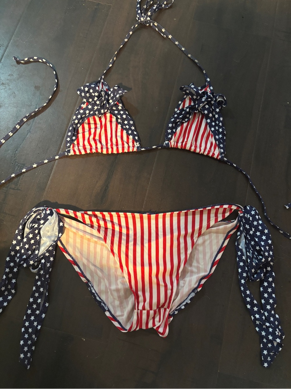 Vintage Y2K hustler bikini Stars and Stripes American flag small scrunch butt